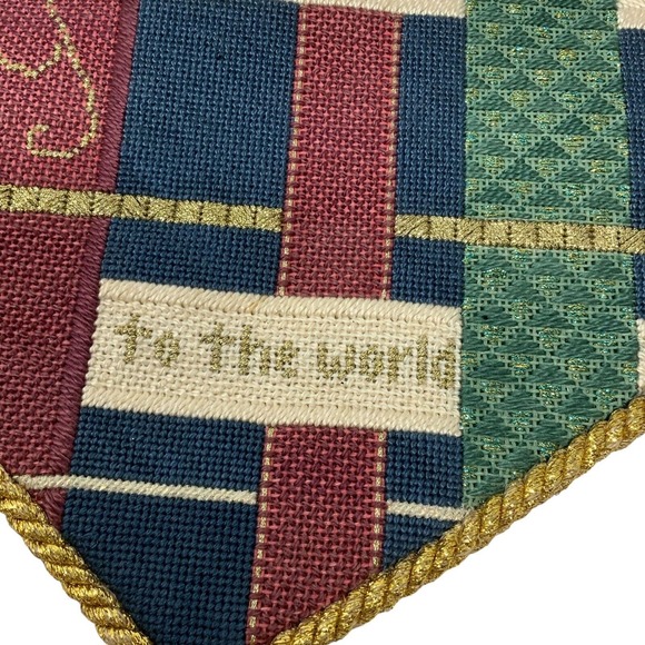 Vintage Handmade Stitched Heart Wall Hanging Joy To The World Music Pocket - Picture 4 of 16